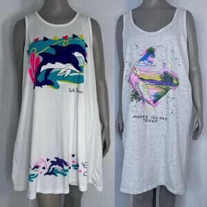 Vintage 90s Souvenir Nightshirt Bundle Two Lot Tank Cotton Sleep Shirt
